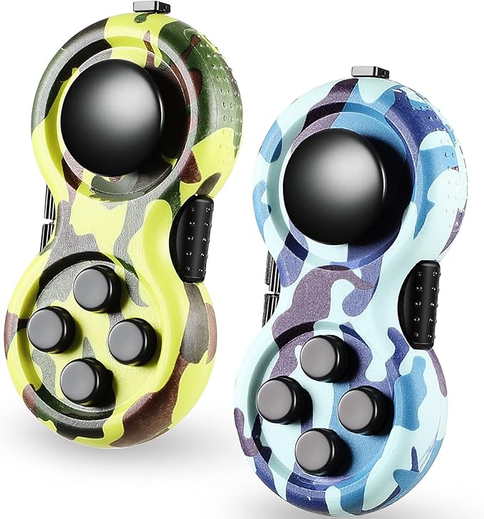Skylety 2 Pcs Fidget Toys for Adults Fidget Pad Christmas Basket Stuffers Stress Relief Cube Clicker Controller Sensory Educational Toy for ADHD Autism Spinner(Camouflage Style)