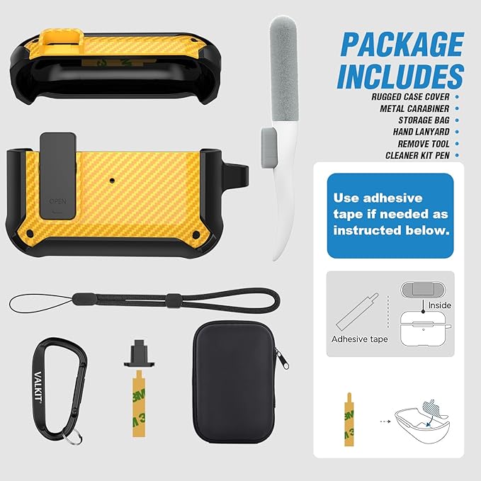 Valkit Armor Series Full-Body Shockproof Protective Case Cover for AirPods Pro 2nd/1st Generation Charging Case with Carabiner Keychain, LED Indicator, and Accessory Pouch