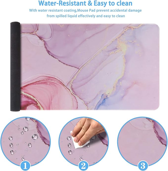 iCasso Extended Gaming Mouse Pad (35.4x15.7 in), Large 3mm Non-Slip Rubber Base Mousepad with Stitched Edges, Waterproof Keyboard Mouse Mat Desk Pad for Work, Game, Office, Home - Glitter Marble