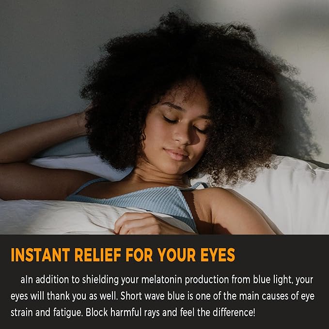 Fit Over 100% Blue Light Blocking Glasses for Sleep - Amber Nighttime Eyewear, Wraparound Sleep Glasses, Anti-Blue Blocking Computer Gaming Glasses for Men Women, Black