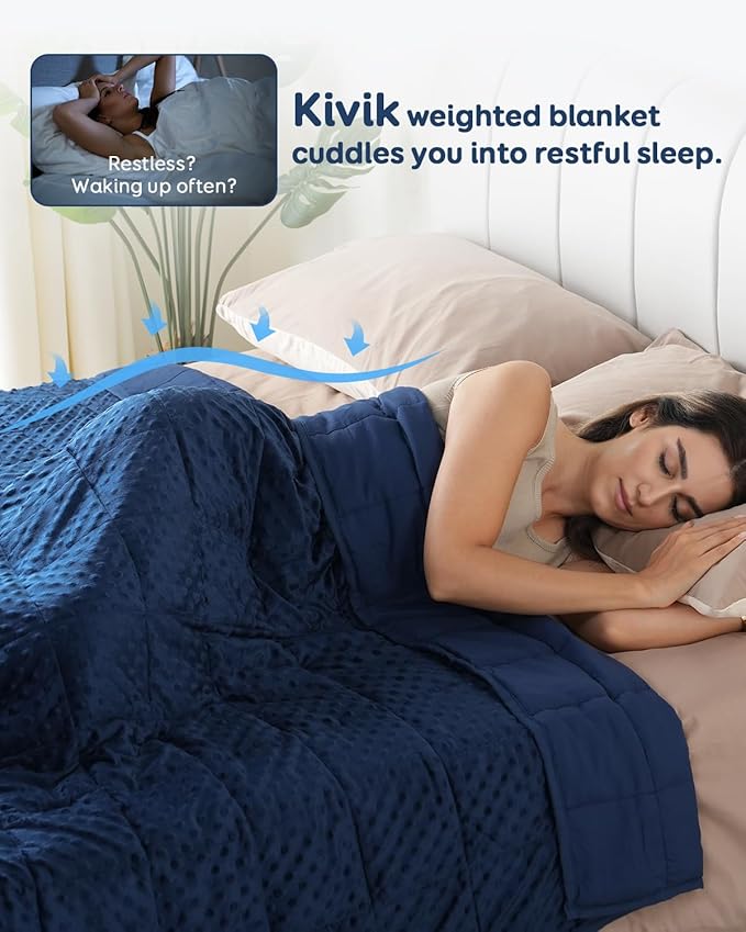 Kivik Weighted Blanket 20 lbs for Adults, Minky Dot Heavy Blankets, Microfiber Reversible Weighted Throw Blankets for All Seasons, Machine Washable, 60"x80" Queen Size, Navy Blue