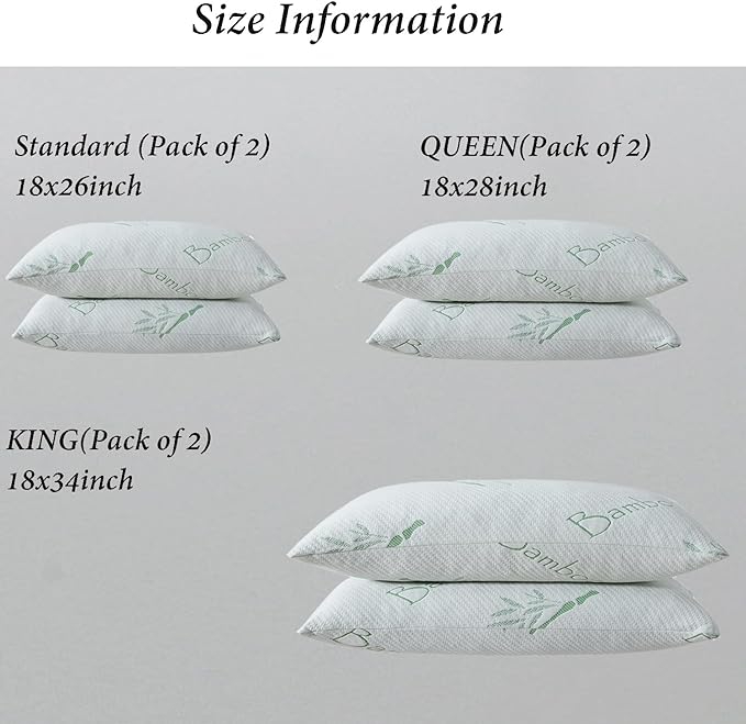 King Size Memory Foam Pillows Set of 2, Bed Pillow for Sleeping, Firm Pillow Gel for Neck Support, Hotel Quality Bed Rest Pillow with Cooling Zippered Breathable Cover King 2 Pack