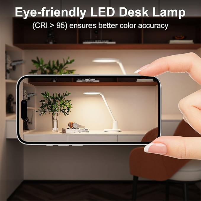 Desk Lamps for Home Office with Stable Base, 1000LM Ultra Bright Eye-Caring Desk Light, 3000K-6000K Dimmable Table Lamp with Stepless Dimming & Timing Function for Work, Reading, Bedroom, Bedside
