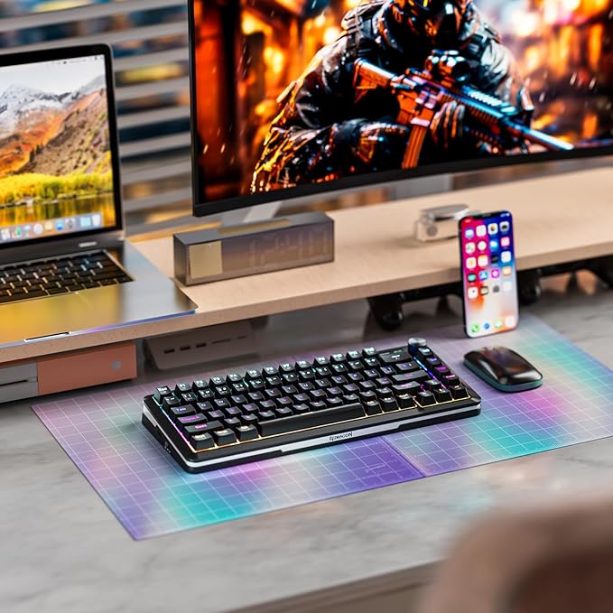 Redragon K708 Pro Wireless Mechanical Gaming Keyboard - Gasket-Mounted RGB Backlit, 81 Customizable Keys, 3-Mode (2.4G/Bluetooth/USB), Hot-Swap Pre-Lubed Switches, Screen & Control Knob - Black