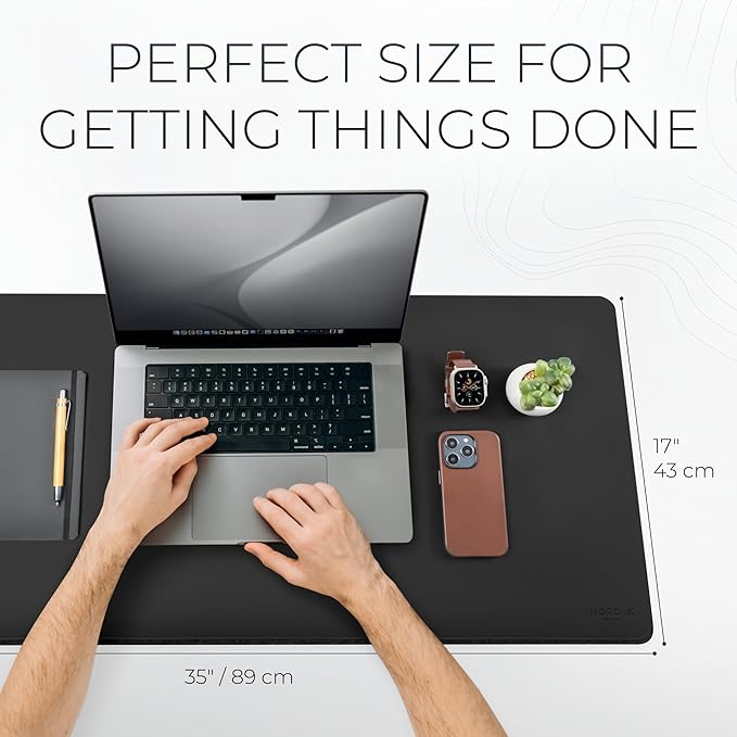 Nordik Felt and Leather Desk Mat Non-Slip - Black - 35 X 17 Inch - Felt and Vegan Leather Desk Pad - Document Organizers - Desk Blotter and Desktop Mat - Desk Protector Laptop Desk Matt for Desktop