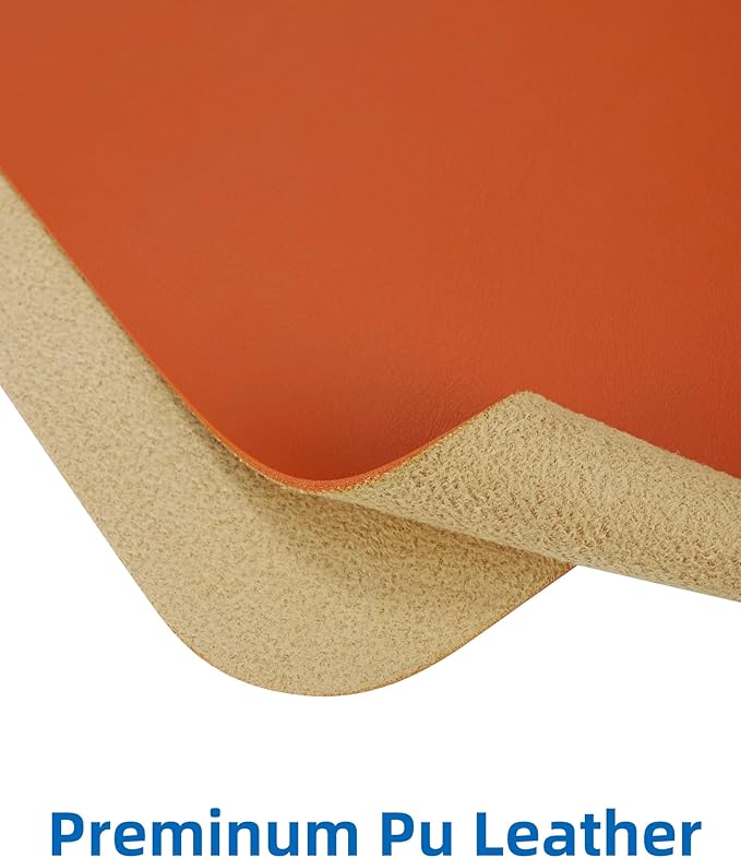 Leather Desk Pad Protector,Mouse Pad,Office Desk Mat, Non-Slip PU Leather Desk Blotter,Large Desk mat,Waterproof Keyboard mat for Office/Home/Decor (Orange,55" x 17")