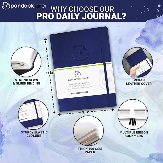 Panda Planner Pro Undated Daily Planner 2025-2026 with Hourly Schedule 8.5"x11" - To Do List Notepad, Daily Journal, Goal Planner, Habit Tracker, Gratitude Journal - Home/Office Supplies - Purple