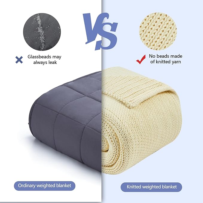 L'AGRATY Knitted Weighted Blanket - 50"x60" 10lbs Cooling Chunky Knit Heavy Blanket for Adults Braided Crochet Throw Thick Cable Yarn Knit Decorative Blanket No Beads Evenly Weighted Machine Washable
