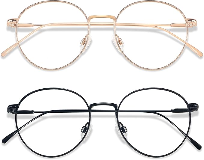 ANDWOOD Blue Light Blocking Glasses Women Men Small Face Computer Clear Bluelight Blocker Super Lightweight Metal Frame Round