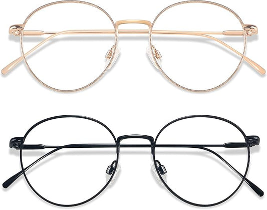 ANDWOOD Blue Light Blocking Glasses Women Men Small Face Computer Clear Bluelight Blocker Super Lightweight Metal Frame Round