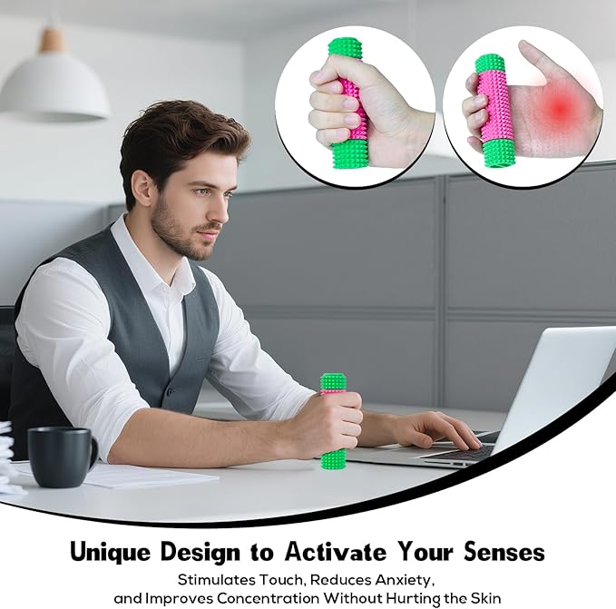 Little Pain Stim Ouchies Fidget Toys for Adults,3D Printed Spiky Pain Stim, Sensory Fidget for Stress & Anxiety Relief, ADHD, Autism,Office Desk Toys (Green Red + Blue Orange)