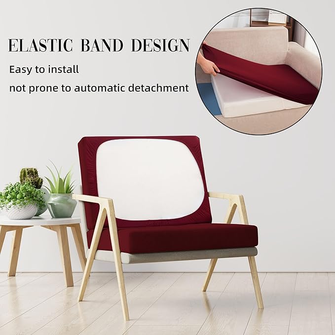 8Pcs Stretch Patio Cushion Covers Waterproof Outdoor Cushion Covers Patio Couch Cover Slipcovers, for Outdoor Furniture Protector Covers Replacement(Cover Only) (Wine red)