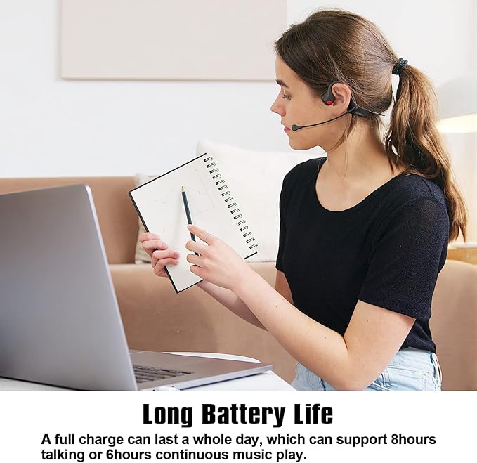 Bone Conduction Headphones Bluetooth with Mic Wireless Computer Headsets with Microphone Open Ear Bluetooth Earphones Noise Cancelling Multi-Point Connection for PC, Working