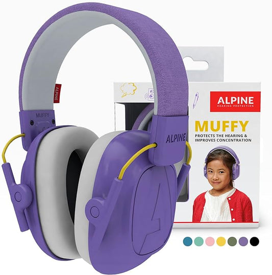Alpine Muffy Kids - Hearing Protection - CE & ANSI Certified - Adjustable for Ages 3-16 years - Noise Cancelling Headphones - 25dB Sound Reduction Ideal for Protection and Concentration Aid – Purple