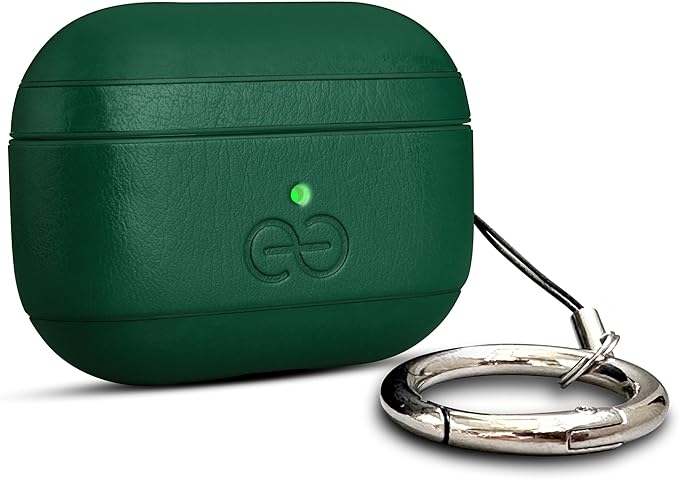 Dreem Om Case Cover with Keychain Clip Compatible with AirPods Pro 2/Pro, Protective One-Piece Hard Shell, Luxury Vegan Leather AirPod Pro Case 2nd/1st Generation with Separate Clip [Green]