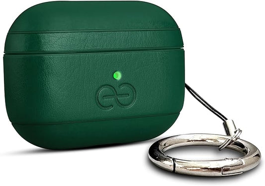Dreem Om Case Cover with Keychain Clip Compatible with AirPods Pro 2/Pro, Protective One-Piece Hard Shell, Luxury Vegan Leather AirPod Pro Case 2nd/1st Generation with Separate Clip [Green]