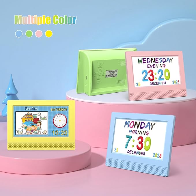Kids Digital Alarm Clock Colorful, 7" Large LED Time Display Children's Sleep Trainer, Eye-Caring Digital Clock for Girls Boys Bedrooms Bedside, 17 Alarm Clock Settings Easy to Use Kids Birthday Gift