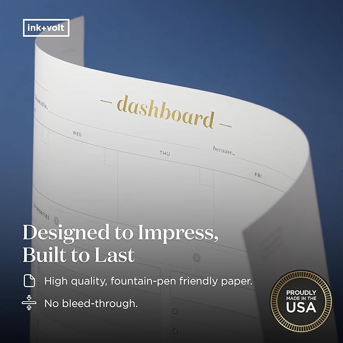 Ink+Volt Dashboard Deskpad | Undated Weekly Planner Notepad with 52 Undated Sheets, Premium Productivity Planner, Minimalist Weekly to do List for Work & Study | A4 Size | Made in the USA