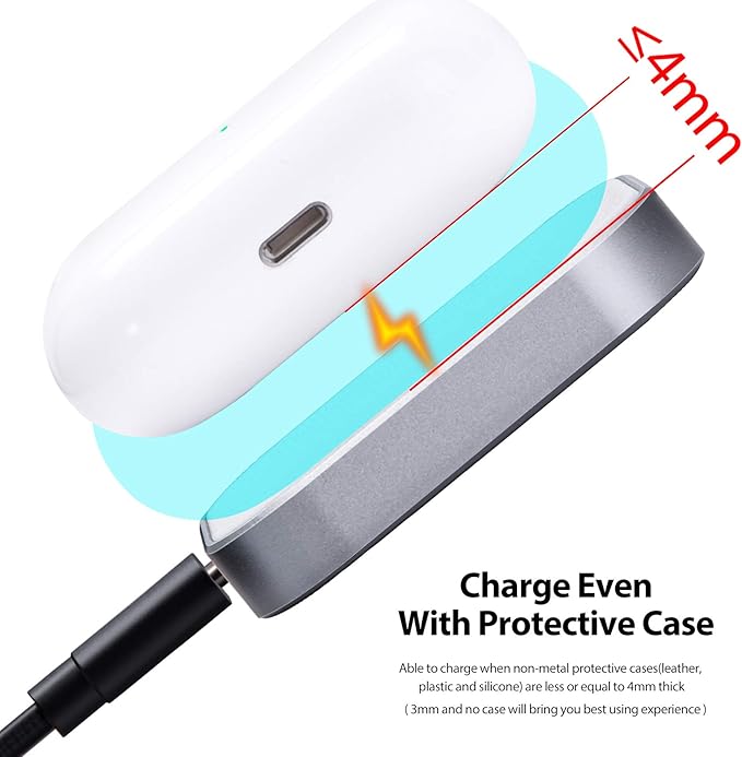for Airpod Charger, Designed Wireless Charger for Airpods 4(ANC)/3rd/2nd Gen, for New AirPod Pro 3 (2025)/ 2nd Gen, Wireless Earbuds, Slim & Compact for Travel Home Office, (Silver+White)