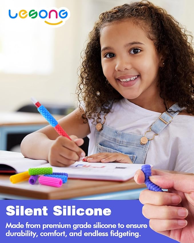 Sensory Fidget Toys Kids Adults: 24 Pack Textured Silicone Pencil Grips for Autism Kids Calming - ADHD Tools for Anxiety Relief Items - Quite Fidget Toy Gifts Christmas Stocking Stuffers for Kids