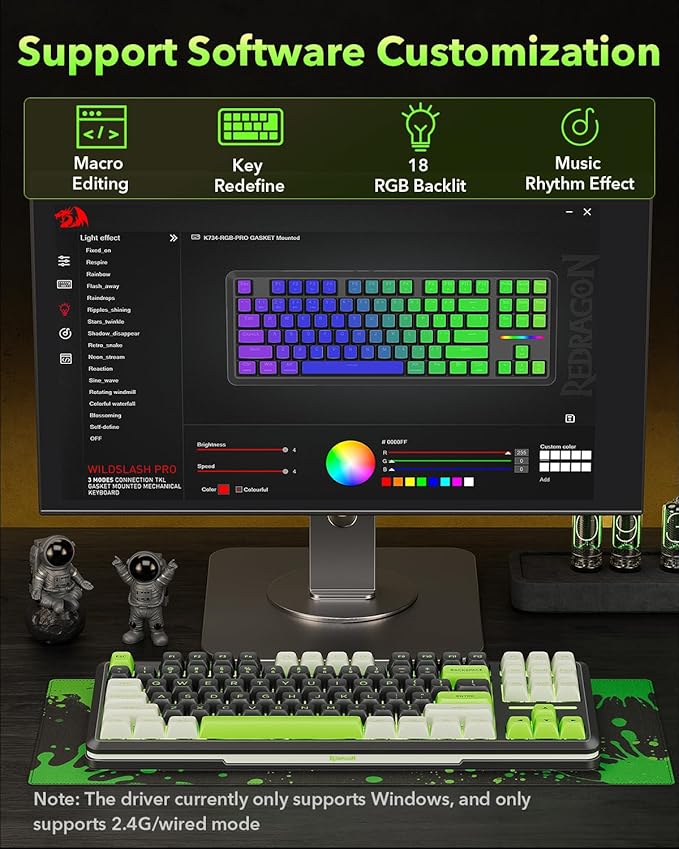 Redragon K734B Wireless Mechanical Keyboard,3-Modes Bluetooth Gasket Hot Swappable TKL RGB Custom Keyboard,Pre-lubed Switches, 81 Keys PBT Keycaps, South-Facing LEDs Socket