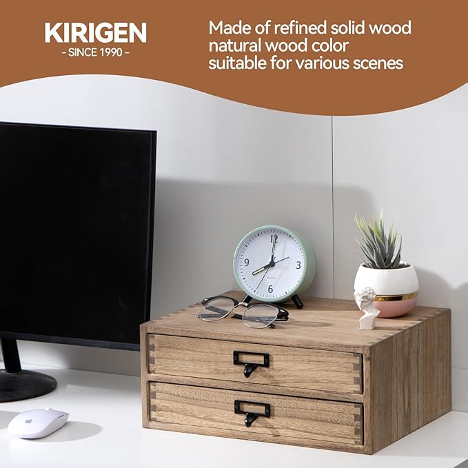 Kirigen Drak Wooden Office Storage Drawers Shallow Type - Desktop Filing Organization for Machine Printer Stand (BR, 2-Layer&2 Drawers)
