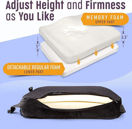 Aeris Large Seat Cushion for Office Chairs - Ergonomic Memory Foam Chair Cushion for Enhanced Comfort During Long Hours of Sitting &Driving - Ideal for Car&Truck Seats,Wheelchairs -With Washable Cover