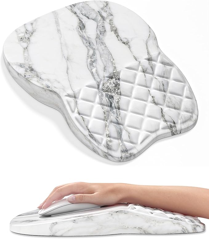 Auhoahsil Ergonomic Mouse Pad with Wrist Rest, Comfortable Slope Computer Mouse Mat with Wrist Support, Memory Foam Filling, Non-Slip Silicone Base, Pain Relief for Gaming Work, 8" x 12", White Marble