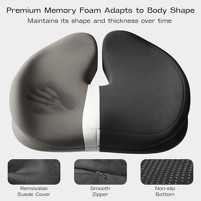 Seat Cushions for Office Chairs - Patented Coccyx Cushion for Tailbone Pain - 21.2" W x 16.5" L Extra Large Memory Foam Seat Cushion with Removable Cover