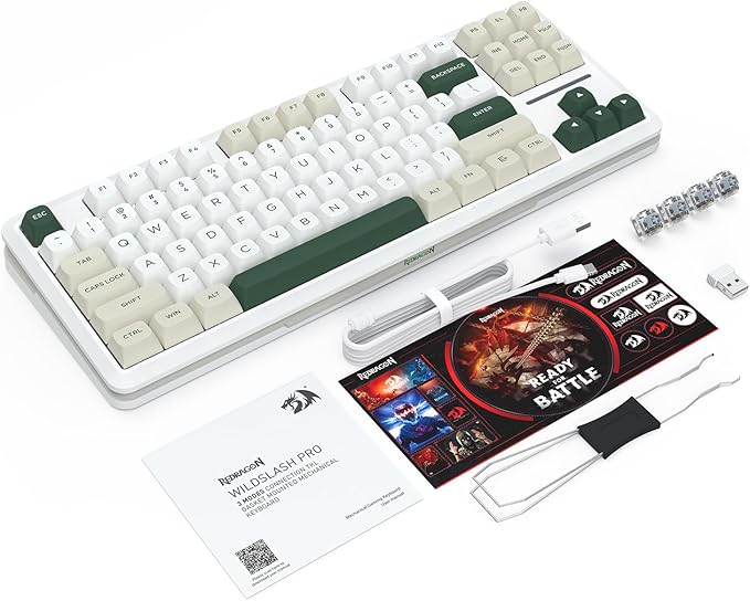 Redragon K734W Wireless Mechanical Keyboard, Tri Mode BT5.0/2.4G/USB-C 75% 81 Keys TKL Custom Hot Swappable Gaming Keyboard, Pre-lubed Linear Switches,RGB Gasket Computer Creamy Keyboard, for PC/MAC