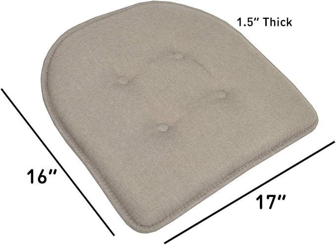 Sweet Home Collection Chair Cushion Memory Foam Pads Tufted Slip Non Skid Rubber Back U-Shaped 17" x 16" Seat Cover, 4 Pack, Khaki, (Pack of 3)