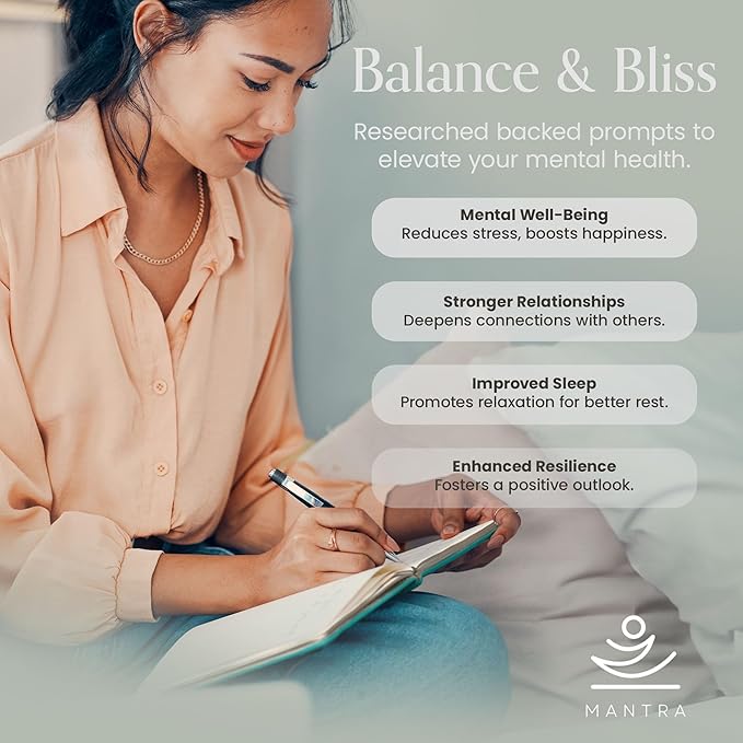 Gratitude Journal For Women & Men - Mental Health, Self Love & Self Care Journal - Teal - 5.8" x 8.3" - Mantra Planner