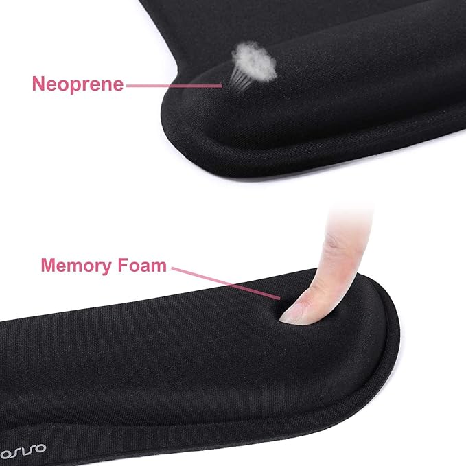 MOSISO Wrist Rest Support for Mouse Pad & Keyboard Set, Ergonomic Mousepad Non-Slip Base Home/Office Pain Relief & Easy Typing Cushion with Neoprene Cloth & Raised Memory Foam, Black