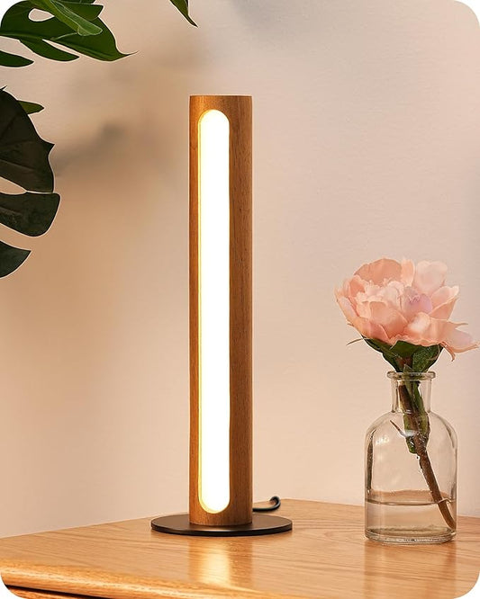 EDISHINE LED Table Lamp, Small Bedside Lamp with 3 Color Temperature & Stepless Dimmable, Memory Function, One-Step Installation, Touch Control Wooden Nightstand Lamp for Living Room, Bedroom