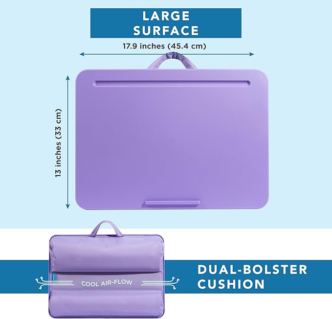 LAPGEAR Original Lap Desk – Large (17.9” x 13”) | Fits Up to 17.3” Laptops | Cushioned with Device Ledge, Pencil Tray & Handle | Portable & Lightweight | 12-Pack | Purple Amethyst – Style No. 45002