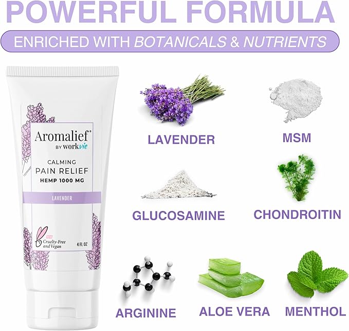 Hemp Cream with Lavender Aromatherapy - 1000MG Made in USA - Muscle & Joint Relief - Menthol, Glucosamine, Chondroitin MSM - Vegan