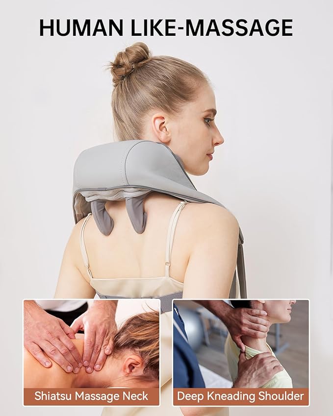 Neck and Shoulder Massager for Pain Relief Deep Tissue-Shiatsu Deep Kneading Massager with Heat to Relieve Neck Shoulder Back Waist Leg Muscle Soreness Fatigue-Relaxation