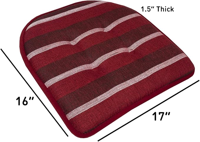 Sweet Home Collection Chair Cushion Memory Foam Pads Tufted Slip Non Skid Rubber Back U-Shaped 17" x 16" Seat Cover, 6 Pack, Bradford Burgundy, (Pack of 2)