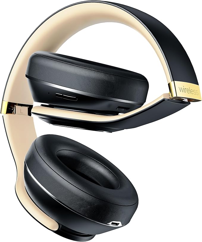 Bluetooth Headphones Over Ear, 90 Hours Playtime Wireless Headphone with 3 EQ Modes, Noise Isolating HiFi Stereo with Deep Bass, Microphone, Soft Earpads for Cellphone/PC