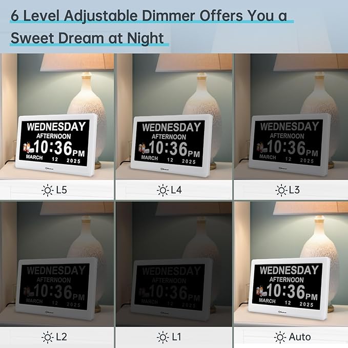 Soobest 12” Digital Dementia Clock for Seniors Elderly Extra Large with Date Day and Time Display, Electric Calendar Clock 20 Reminders 3 Ringtones for Memory Loss Alzheimers, Auto DST/Dimmer