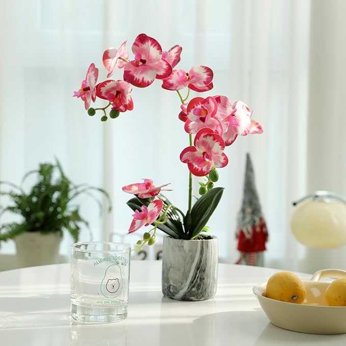 Fake Orchids Flowers in Pot Bendable Faux Orchids Artificial Flowers Washable Silk Orchid Phalaenopsis Decor for Home Wedding Table Centerpiece Bathroom Office