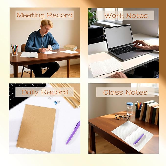 Jeffbaubl 12 Pack A5 Kraft Notebooks Bulk, Journal Notebook, Soft Kraft Cover Composition Notebooks, Lined Notebook for Travelers Work Office Supplies(8.3 X 5.5in, 30 Sheets/60 lined Pages)