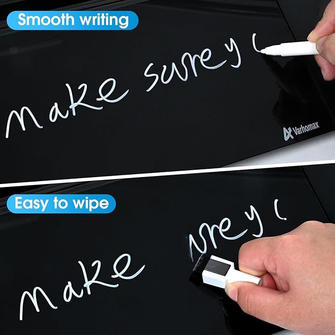 Varhomax Glass Desk Whiteboard Black with Wireless Charger, Desktop Dry Erase White Board with Storage,to Do List Memo Notepad for Home and Office