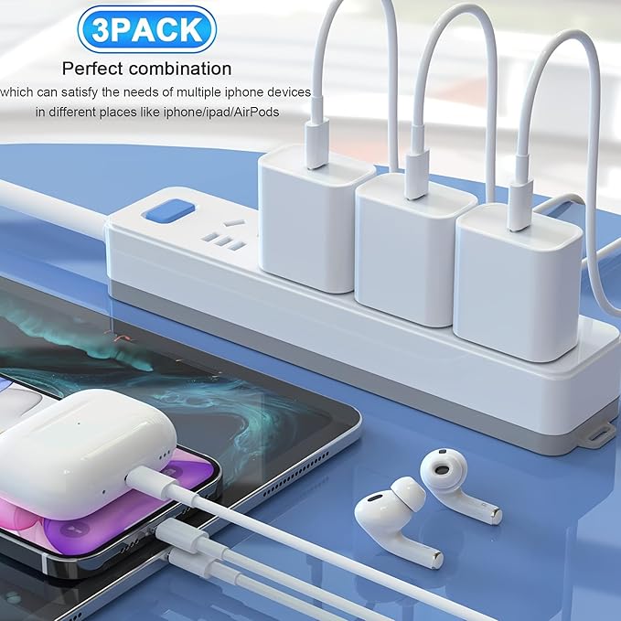 Fast Charging iPhone Fast Charger,3Pack[Apple MFi Certified]Fast Charger iPhone Quick Charging PD USB-C Blocks Cube Adapter with USB C to Lightning Cable for i Phone14/13/12/11 Pro Max Plus/Xs/SE,iPad