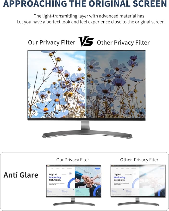 Seorsok 2-Pack 24 Inch Privacy Screen for Computer Monitor 16:9 Aspect Ratio,Anti Peeping Anti Blue Light Computer Monitor Privacy Filter,Removable Eye Protection&Anti-Scratch 24in Protector Film
