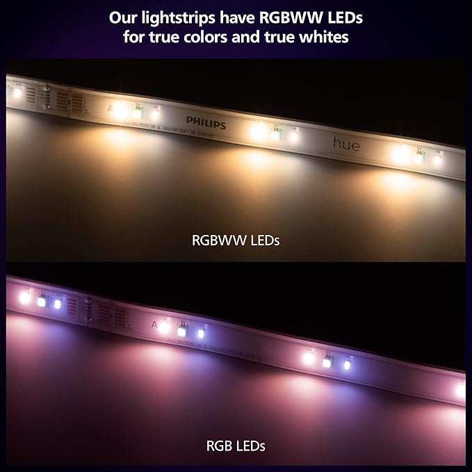 Philips Hue Indoor 10 Ft Smart RGBWW LED Solo Lightstrip Base Kit, 1 Pack, Control with Hue App, LED Strip Lights Compatible with Alexa, Google Assistant and Apple HomeKit