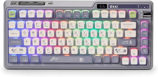 K75 PRO RGB 75% Wireless Gasket Mechanical Keyboard, Triple Mode BT 5.0/2.4G/USB-C 82 Keys Hot Swappable Gaming Keyboard w/Knob & Power Display, Custom Linear Switches, Purple Gray