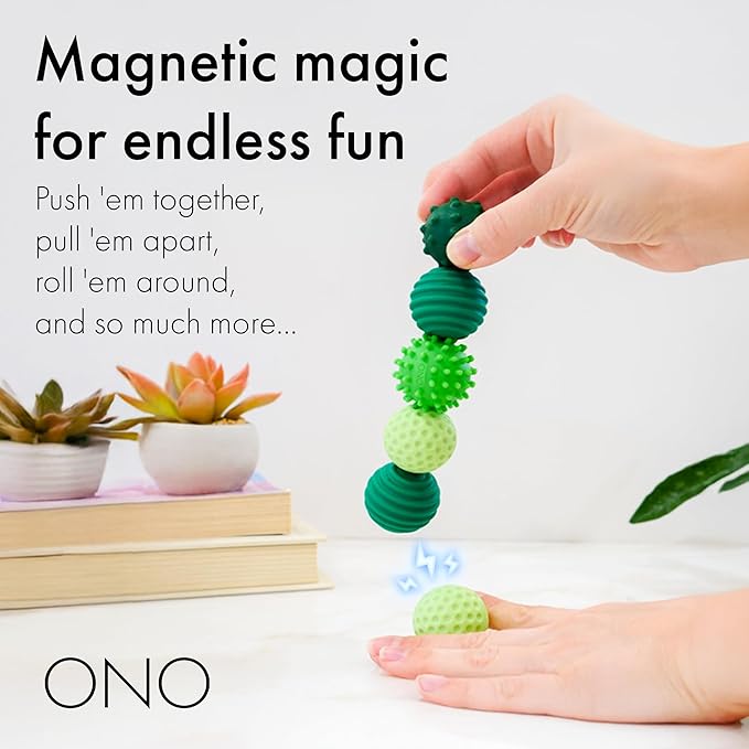 ONO Signets – Silicone Magnetic Balls with Textured Dimples, Bumps, and Waves | Fun to Play with Fidget Toy for Adults | Help Relieve Stress, Anxiety, Tension (Onyx, Set of 8)