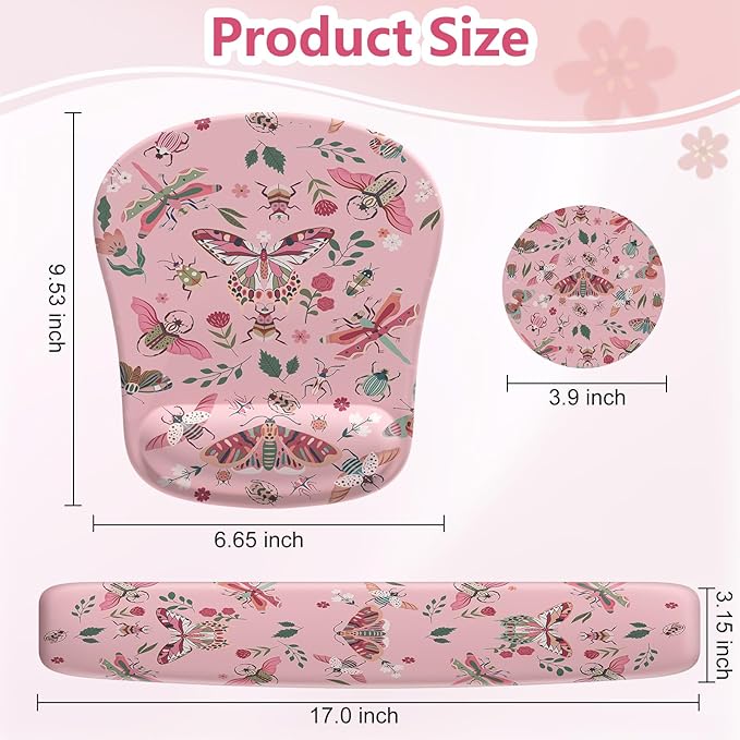 HAOCOO Gel Mouse Pad with Wrist Rest, Ergonomic Keyboard Wrist Rest Memory Foam for Computer Keyboard, 3 in 1 Mouse pad Set with Non-Slip PU Base, Easy Typing & Pain Relief (Pink)