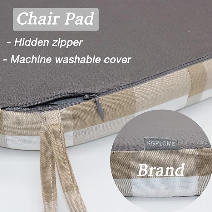Chair Cushion with Ties for Dining Chairs - Memory Foam Non Slip Kitchen Chair Pad and Seat Cushion with Machine Washable Cover [16.5 x 16.2 Inches] - (Brown White,1)